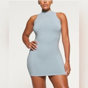 Skims New Vintage Mock Neck Mini Dress Denim Blue Medium NWOT